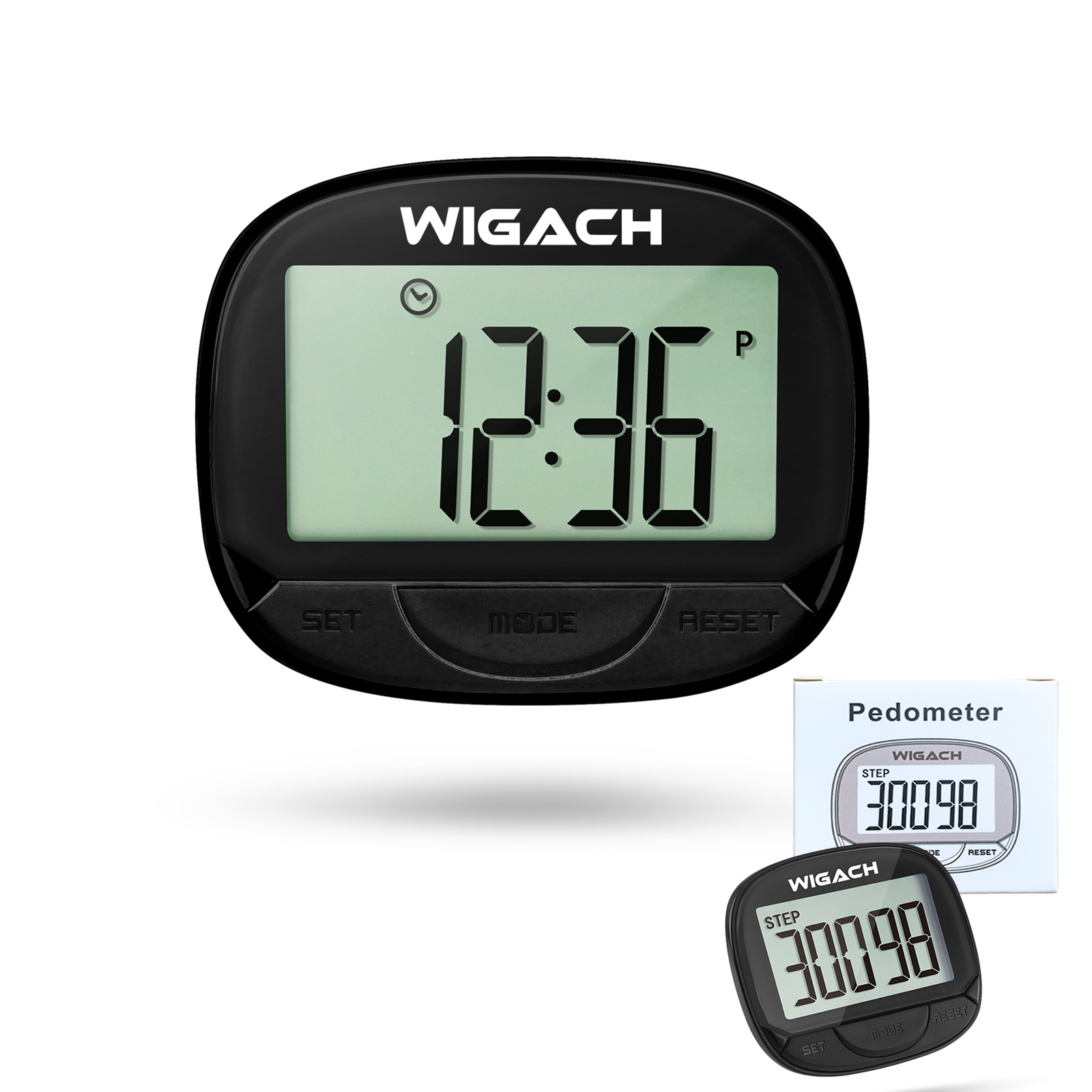 WIGACH Pedometer for Walking, Step Counter for Walking with Large Digital Display, Multi-Function Portable Sport Highly Accurate Pedometer Step count / Calories / Distance Function Counter - Black